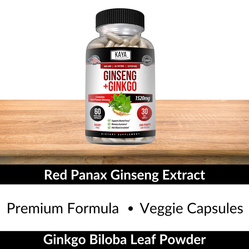 Kaya Naturals Red Panax Ginseng + Ginkgo Biloba – Nootropic Brain Support (2x60)