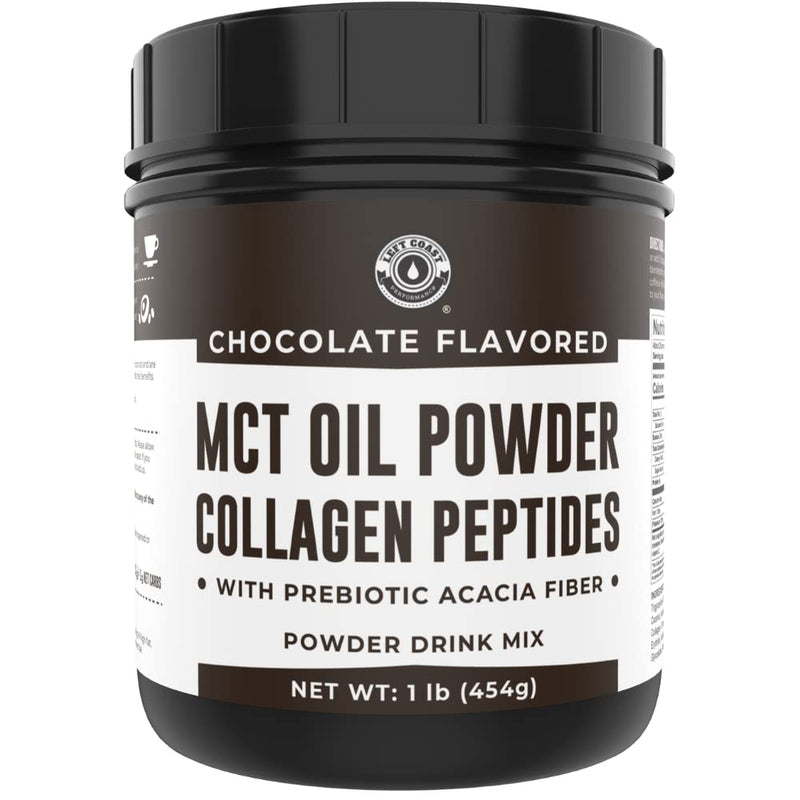 Left Coast Performance MCT Oil Powder with Acacia Fiber & Collagen Peptides – Sugar-Free Keto Chocolate Creamer, 16 oz