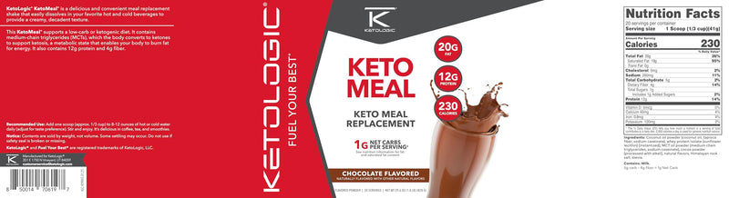 KetoLogic KetoMeal Shake with MCT Oil — 70:30 Ketogenic Macros, 20 Servings, Chocolate