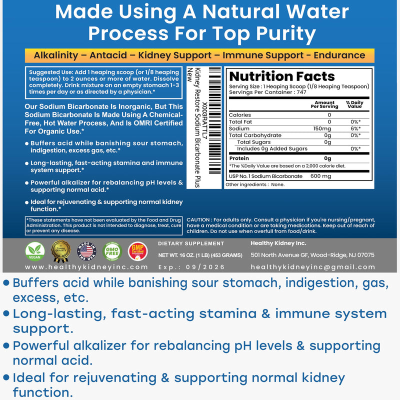 Kidney Restore Nature’s Sodium Bicarbonate — Aluminum-Free Organic Baking Soda