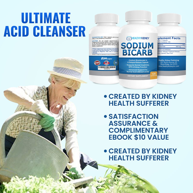 Kidney Restore Sodium Bicarbonate 650mg Delayed-Release Capsules | Kidney Support, Acid Relief, 2-Pack