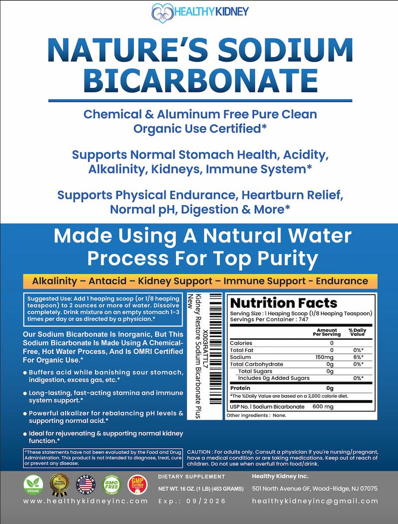 Kidney Restore Nature’s Sodium Bicarbonate — Aluminum-Free Organic Baking Soda