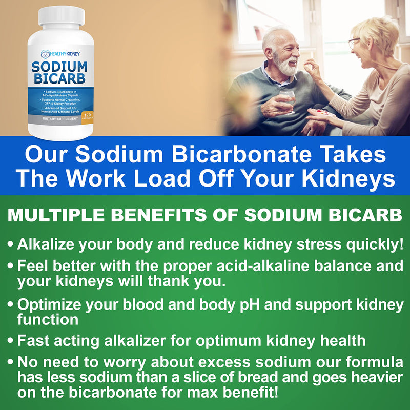 Kidney Restore Sodium Bicarbonate 650mg Delayed-Release Capsules | Kidney Support, Acid Relief, 2-Pack