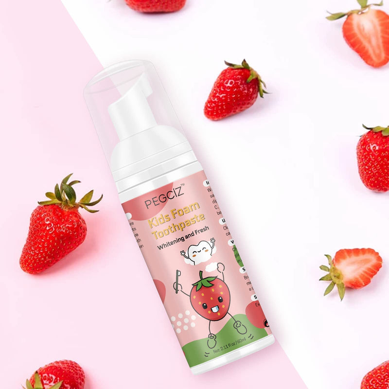 Foam Toothpaste Kids 2 Pack – Low Fluoride Toddler Toothpaste for U-Shaped Toothbrushes, Strawberry Flavor