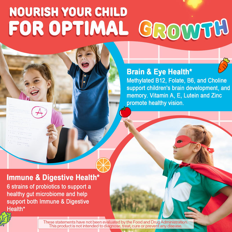 Kids Multivitamin Gummies with Calcium, Probiotics & D3 – 60 Ct