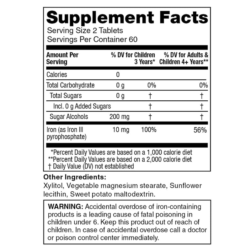 KidStar Nutrients BioFe Pure Iron Chewables – 5 mg Iron, No Sugar, Xylitol, 120 Tablets (Kids & Adults)