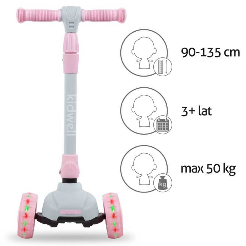 Kidwell JAX Folding 3-Wheel Scooter with LED Light-Up Wheels – Kids Ages 3+ (2 Colours)