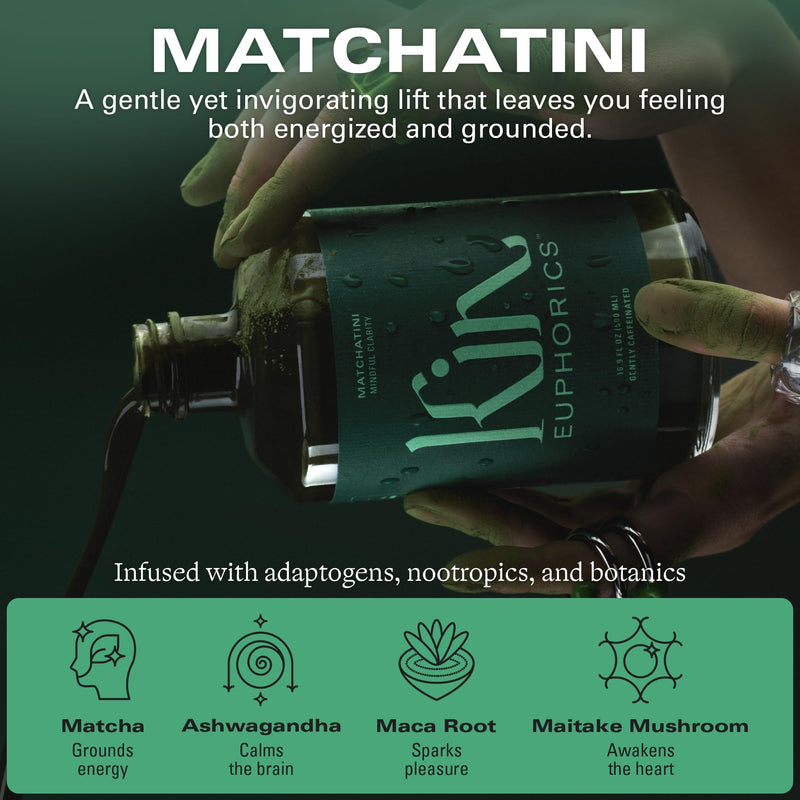 Kin Euphorics Matchatini | Non-Alcoholic Matcha Cocktail with Adaptogens, Nootropics, Botanicals | Vanilla, Maple & Tart Finish | 16.9 fl oz