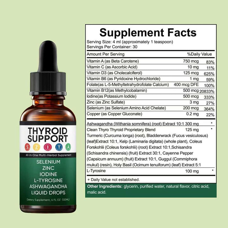 Kindled Thyroid Support Drops – Actora Liquid Supplement with Selenium, Zinc & Iodine (120 ml)