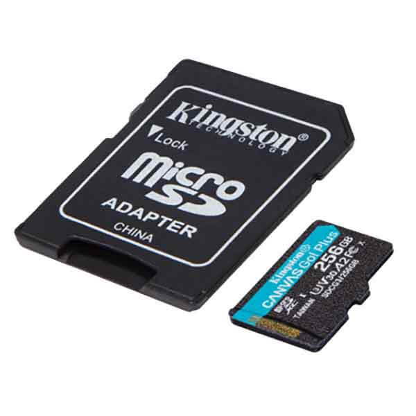 Kingston 256GB Canvas Go! Plus Micro SDXC Card, SD Adapter, UHS-I Class 10, U3, 200MB/s