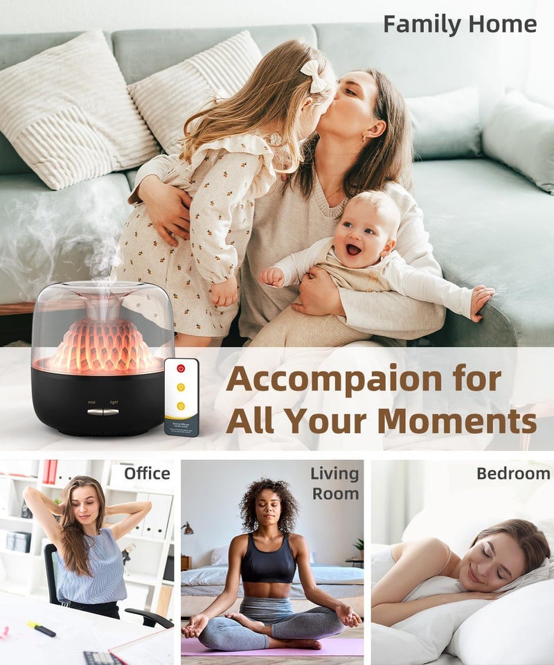 KinYiLO Essential Oil Diffuser 200ml Volcano Mountain – 7 Color LED Lights, Ultrasonic Cool Mist