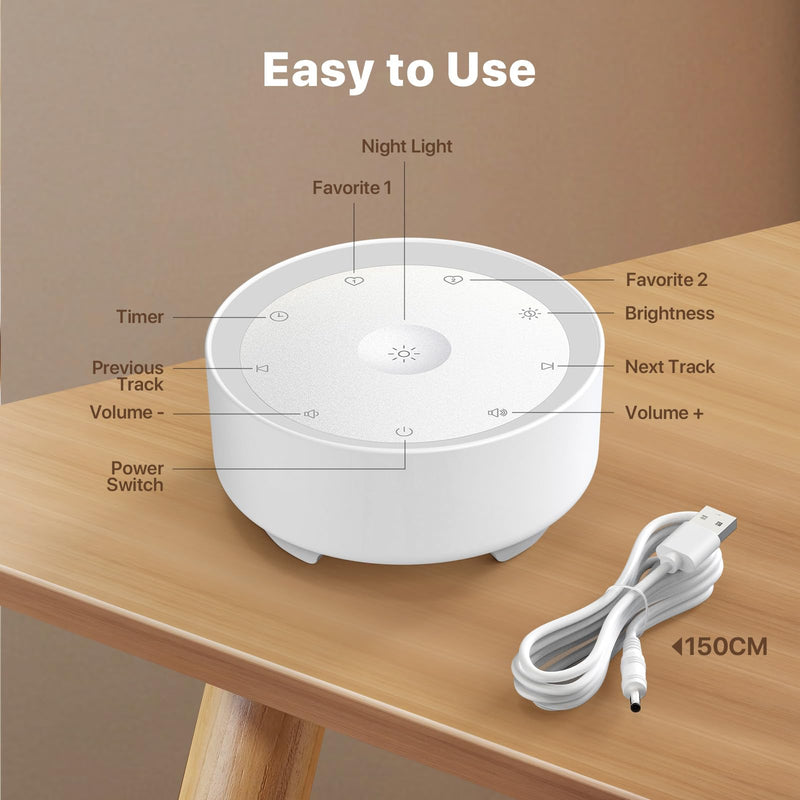 Kipcush White Noise Machine – 20 Sounds, 2 Shortcuts, Warm Night Light