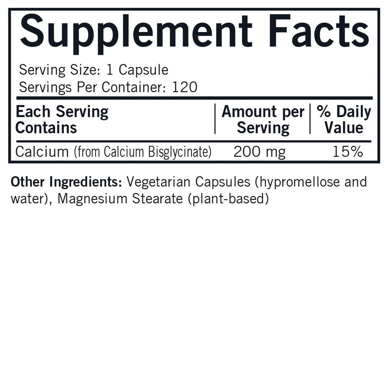 Kirkman Calcium Bisglycinate Chelate 200mg – 120 Capsules – Hypoallergenic – No Vitamin D3