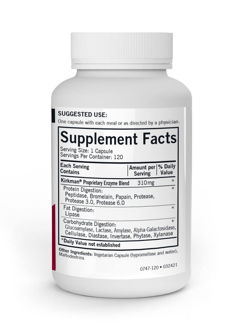 Kirkman EnZym-Complete/DPP-IV 120 Capsules | Broad Spectrum Digestive Enzyme