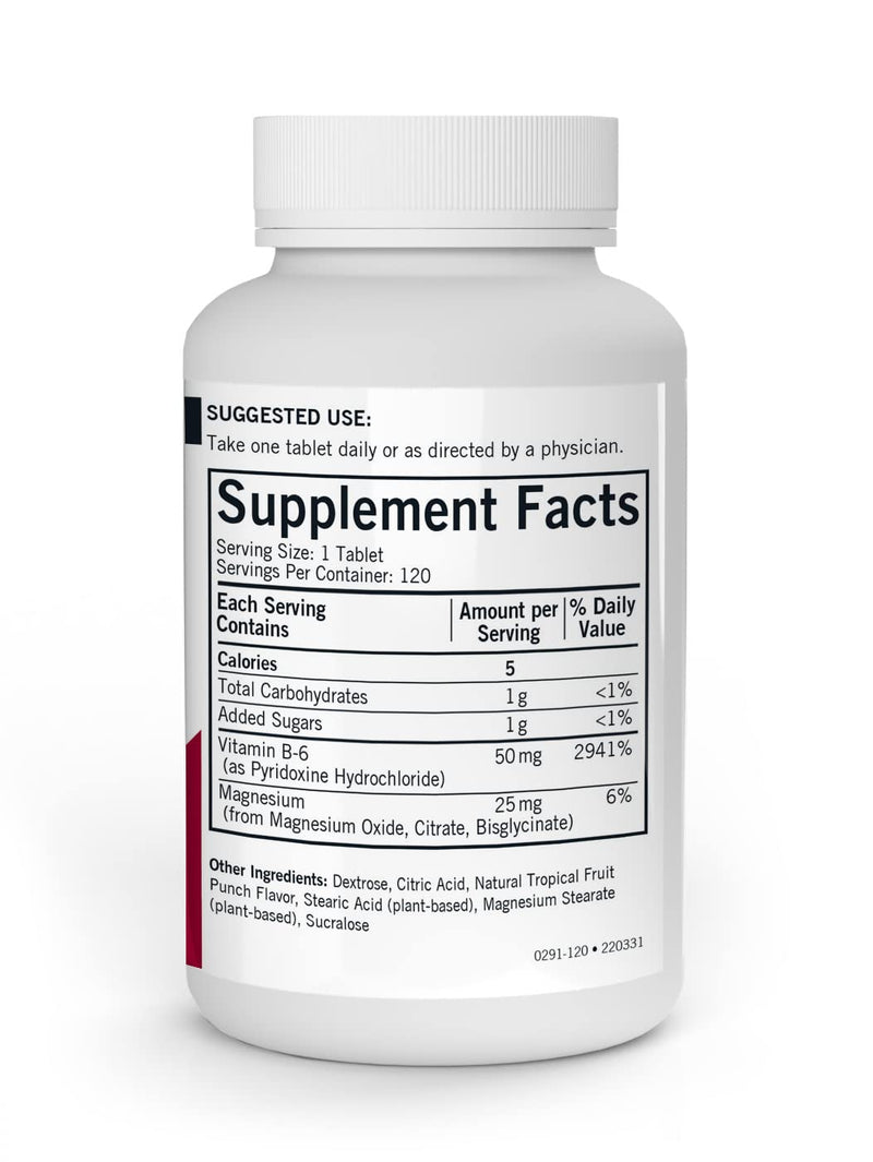 Kirkman Vitamin B6 with Magnesium – 120 Chewable Wafers – Hypoallergenic