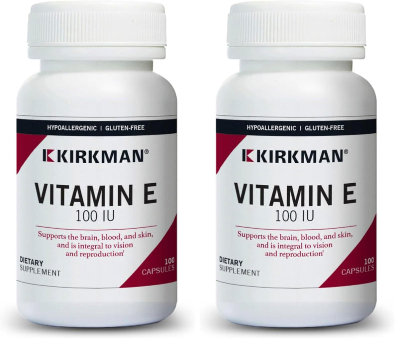 Kirkman Vitamin E 100 IU - Hypoallergenic | 100 Vegetarian Capsules | Gluten Free | Casein Free | Soy-Free (Pack of 2)