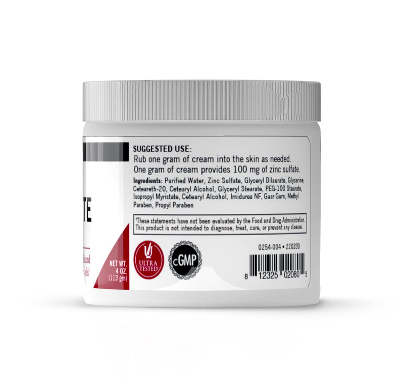 Kirkman - Zinc Sulfate Topical Cream - 4 fl oz - Fast Absorption - 10% Zinc Sulfate - Hypoallergenic