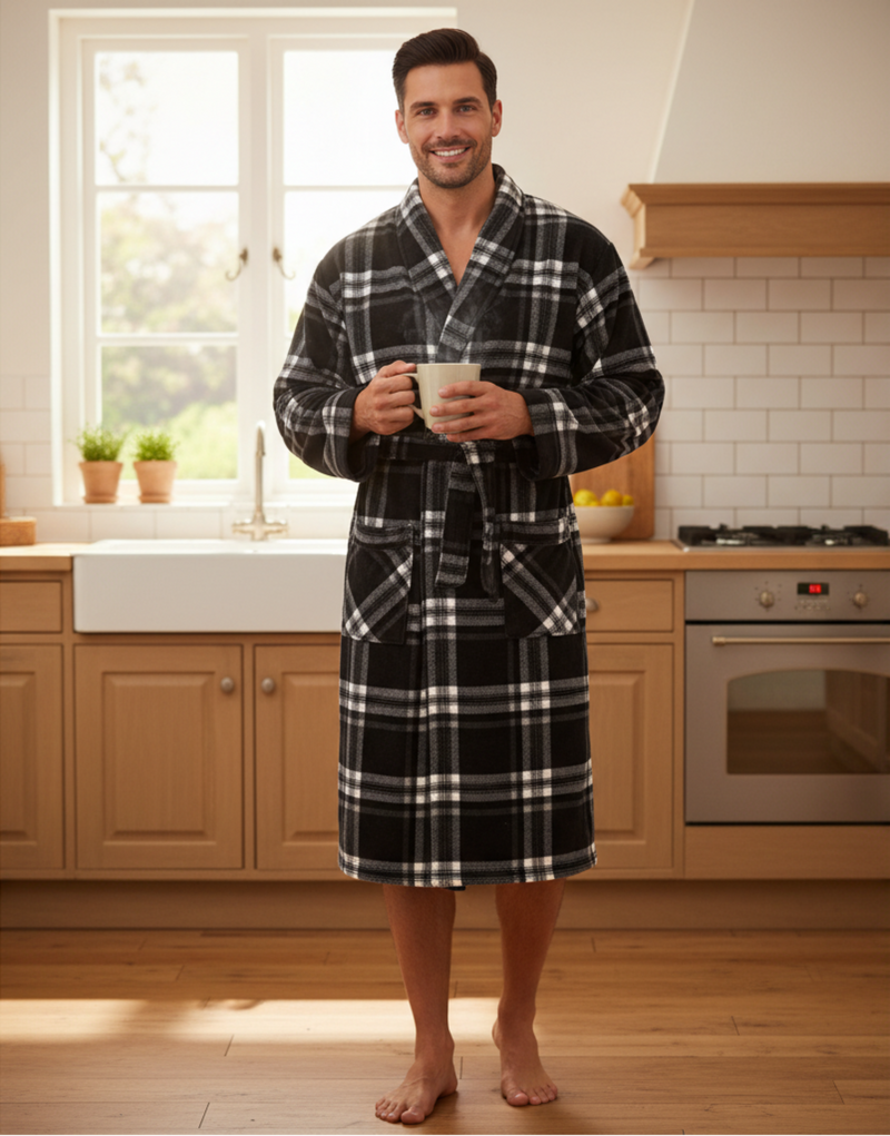 Ultimate Comfort with Our Men's Checkered Fleece Gown