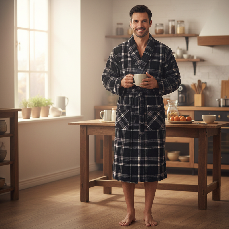Ultimate Comfort with Our Men's Checkered Fleece Gown