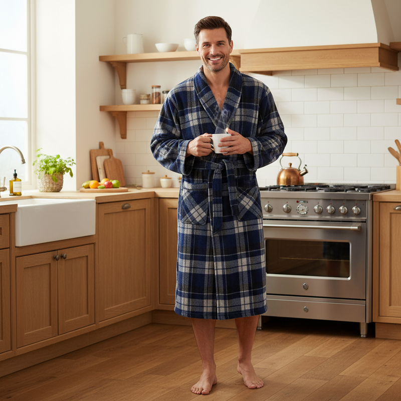 Ultimate Comfort with Our Men's Checkered Fleece Gown