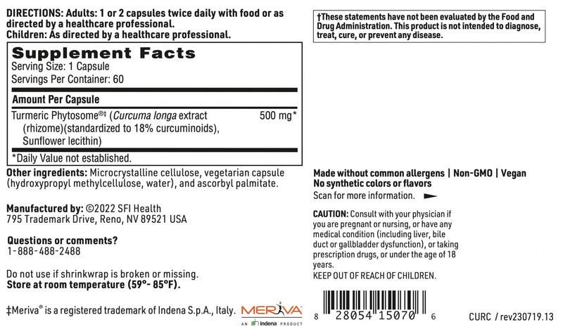 CurcuThera 500 mg Meriva Curcumin Complex | Klaire Labs SFI Health, 60 Vegan Capsules