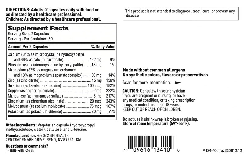 Klaire Labs SFI Health Multi-Mineral Complex Without Iron - Iron-Free, Broad Spectrum Trace Minerals (100 Capsules)