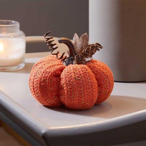 Set of 2 Knitted Decorative Pumpkins Autumn Home Decorations