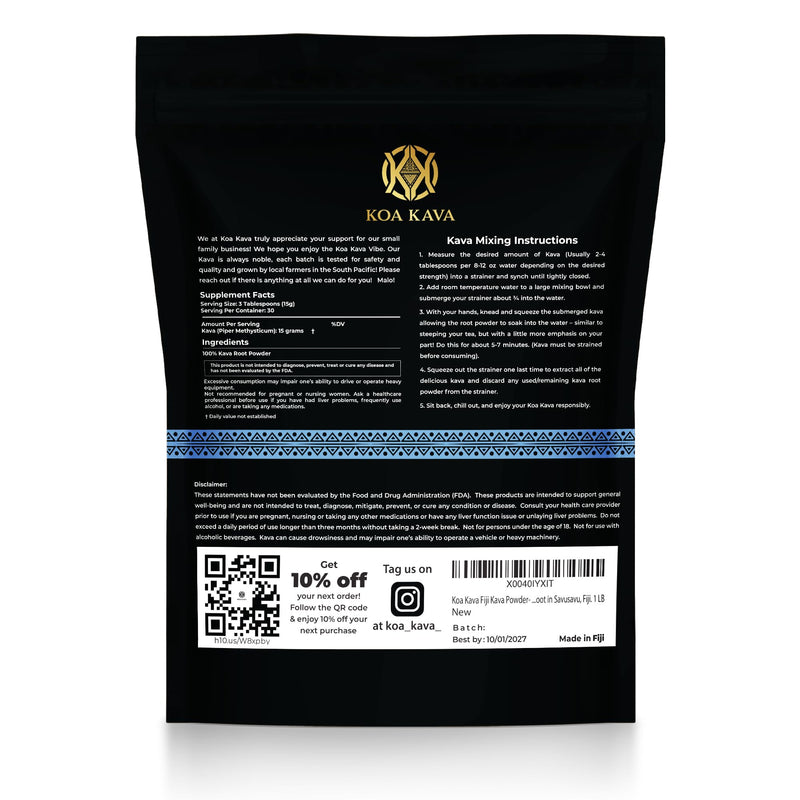 Koa Kava Fiji Kava Powder – Premium Noble Waka Kava Root, Savusavu, Fiji | 1 lb