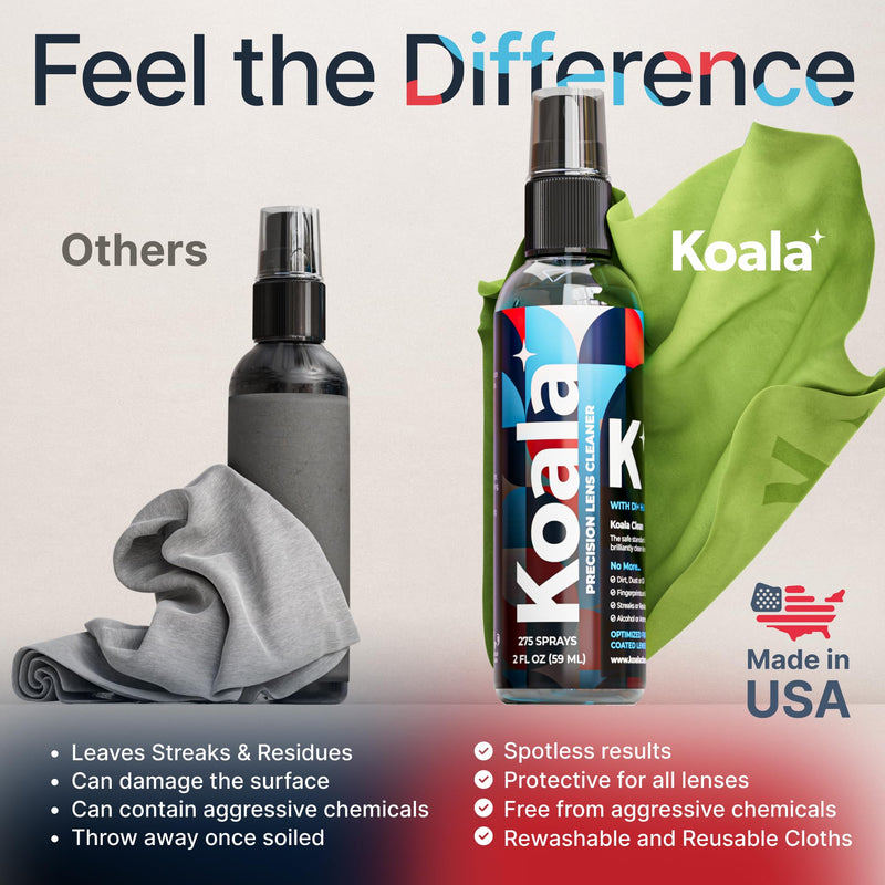 Koala Eyeglass Lens Cleaner Spray Kit | 4 Piece Set – 2x Cleaner Bottles + 2x Microfiber Cloths | Made in USA