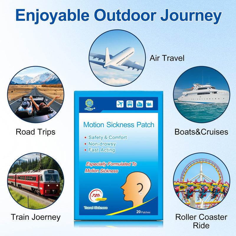 KONGDY 20-Count Motion Sickness Patches — Non-Drowsy Travel Comfort for Cruise, Car, and Air Travel