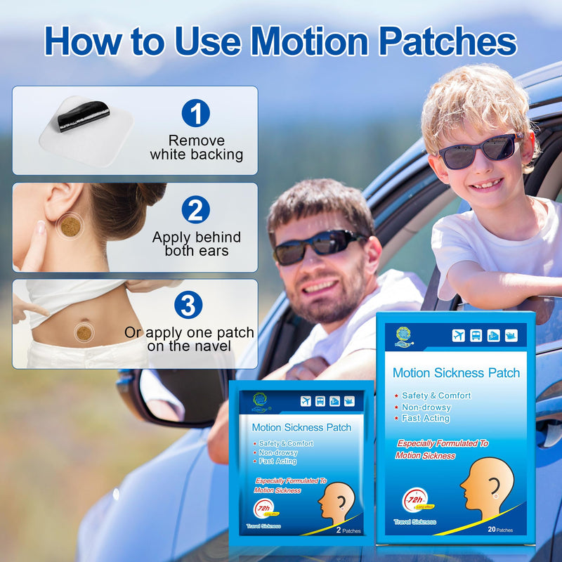 KONGDY 20-Count Motion Sickness Patches — Non-Drowsy Travel Comfort for Cruise, Car, and Air Travel