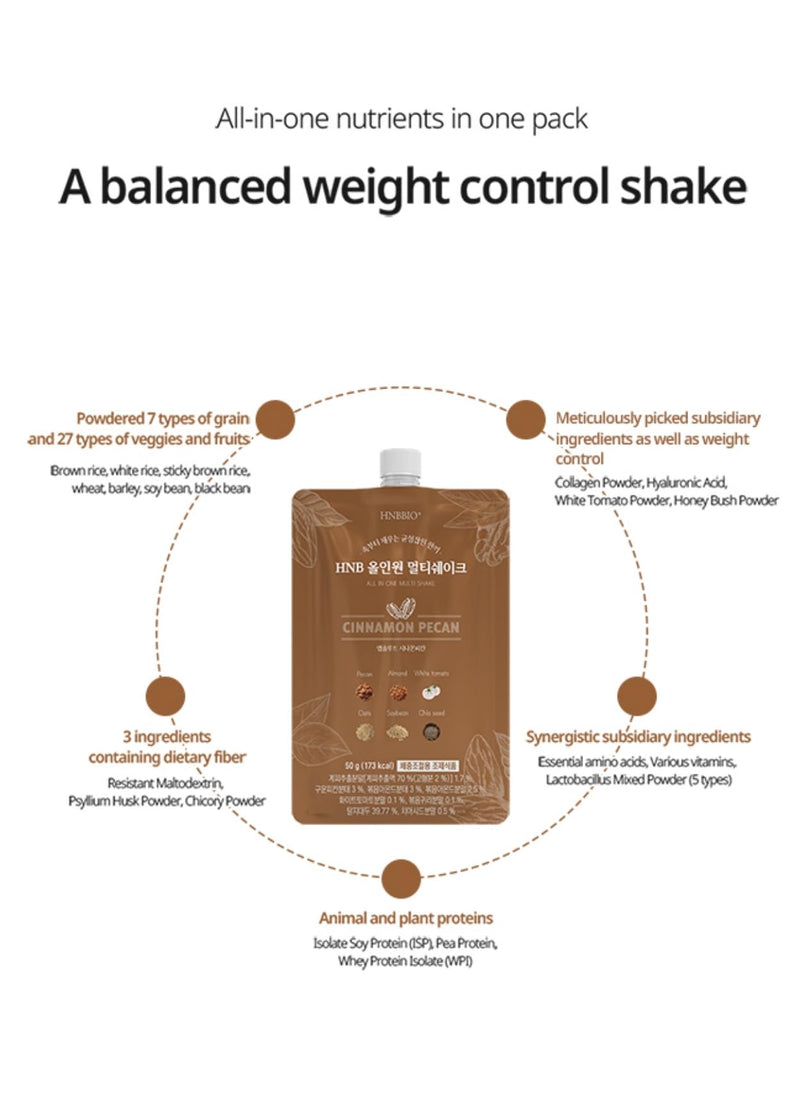 Korean Food All-In-One Multi Shake Cinnamon Pecan | 7 Packs (50g Each)