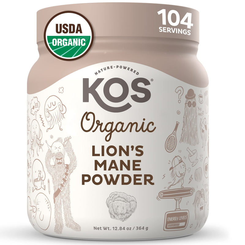KOS Organic Lion's Mane Powder - Vegan Nootropic, USDA Certified, 104 Servings