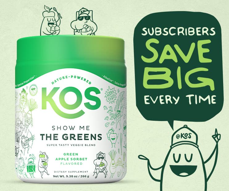 KOS Organic Super Greens Powder – Apple Flavor, Erythritol Free, 28 Servings