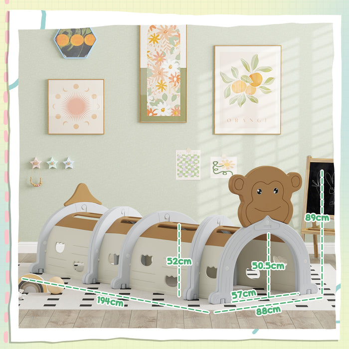 AIYAPLAY Kids Play Tunnel for Crawl and Climb, Monkey Design, Brown