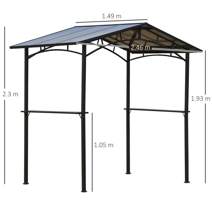 2.5x1.5m Grill Outdoor BBQ Gazebo Canopy & Side Shelves PC Roof Aluminium