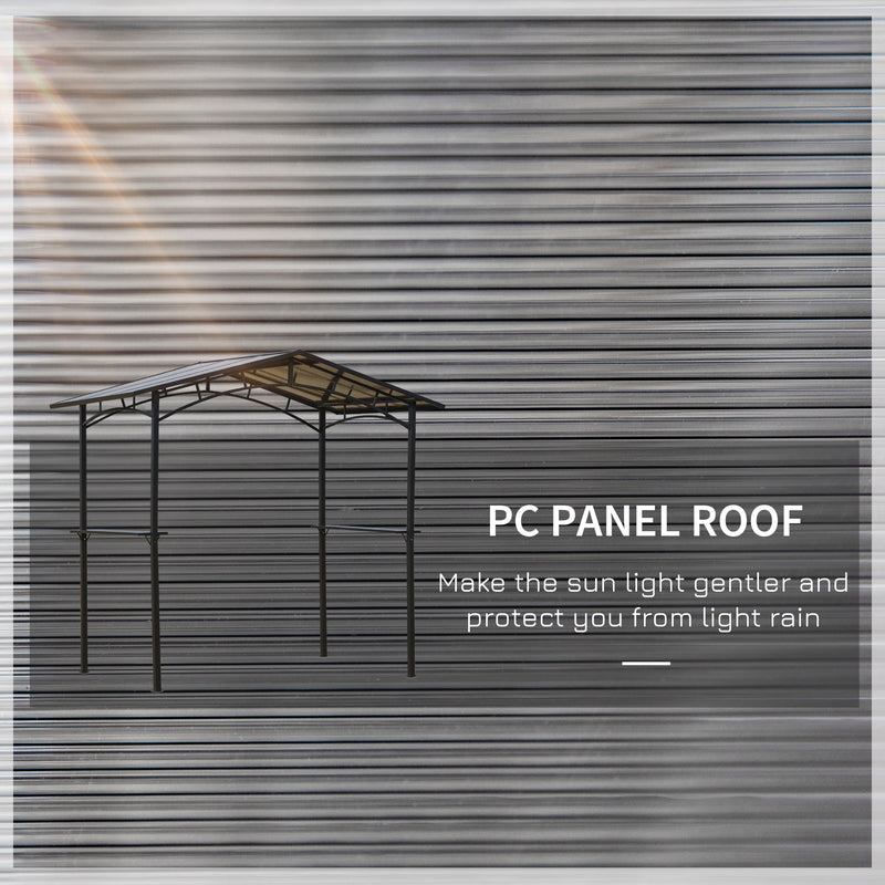 2.5x1.5m Grill Outdoor BBQ Gazebo Canopy & Side Shelves PC Roof Aluminium