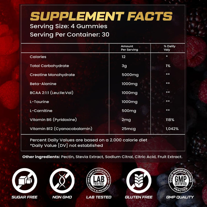Kukaly Creatine Monohydrate Gummies – 9000mg, Sugar Free, 120ct, Mixed Flavors