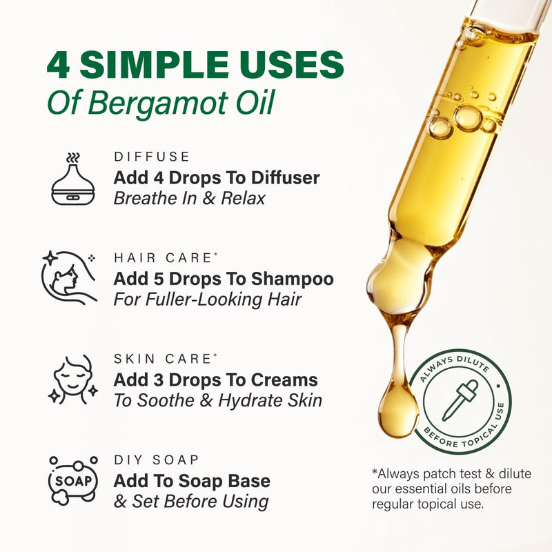 KUKKA Bergamot Essential Oil 4 Oz – Hair, Skin, Diffuser, Aromatherapy & Soap Making