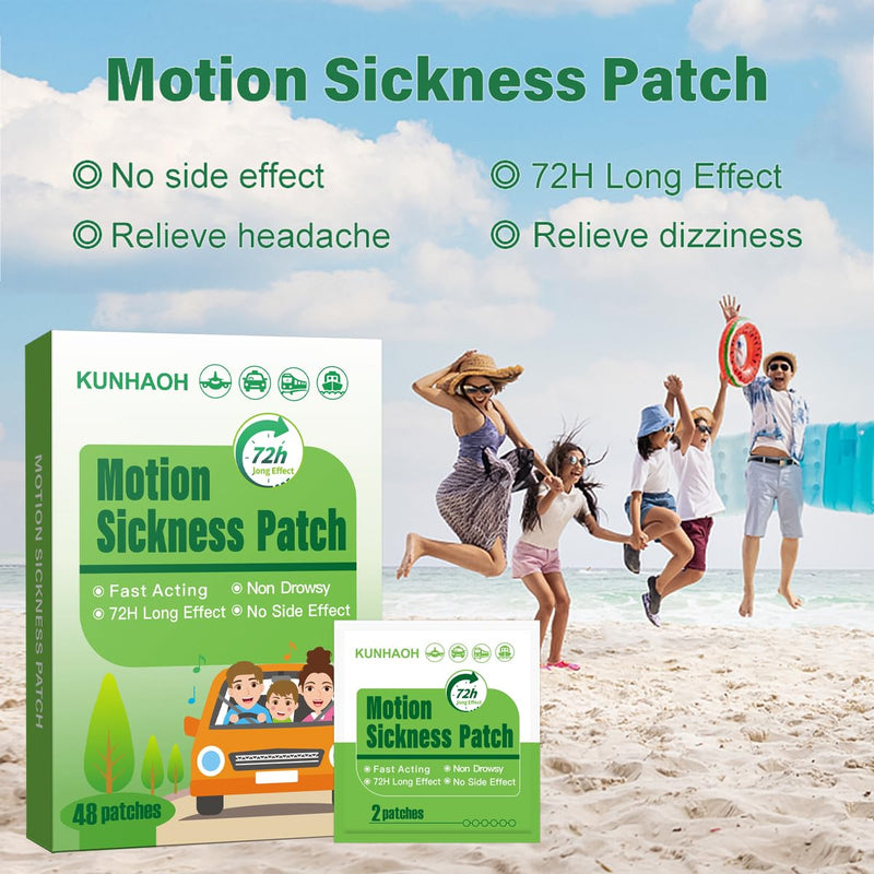 KUNHAOH Motion Sickness Patches - Waterproof, Non Drowsy Sea Sickness Patch 48 Count