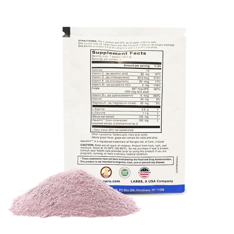 L-ARGININE PRO Supplement Powder | 90 Travel Packets | 5,500mg L-Arginine + 1,100mg L-Citrulline | Raspberry, Orange & Grape