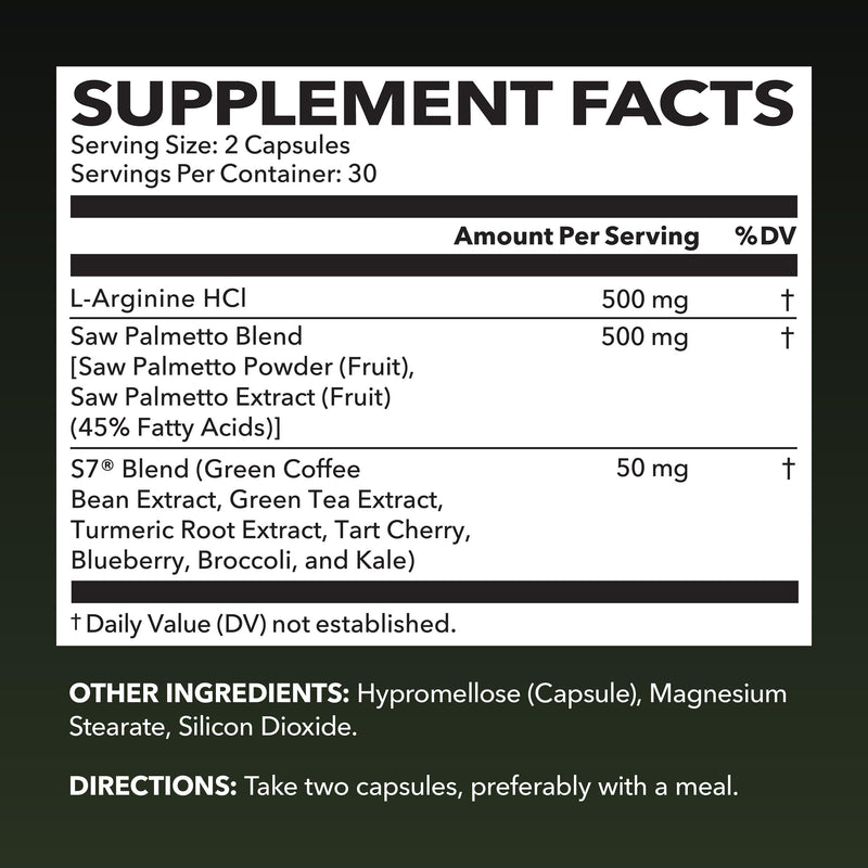 L-Arginine 500mg & Saw Palmetto 500mg - Prostate Health & Nitric Oxide Support (60 Count)