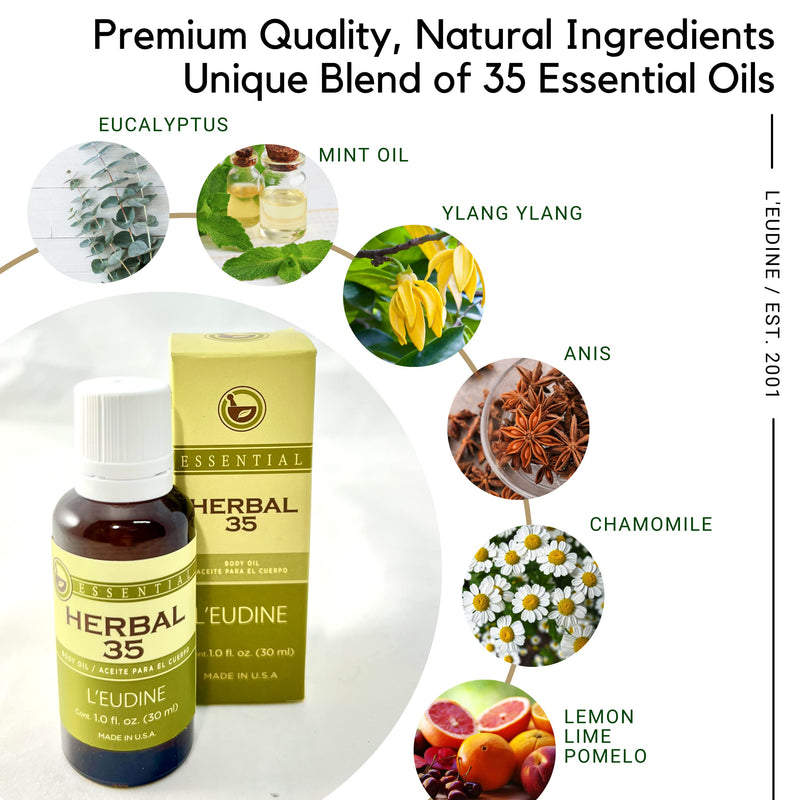 L’EUDINE Herbal 35 Essential Oil Diffuser & Skin – Aromatherapy, 1 Fl Oz