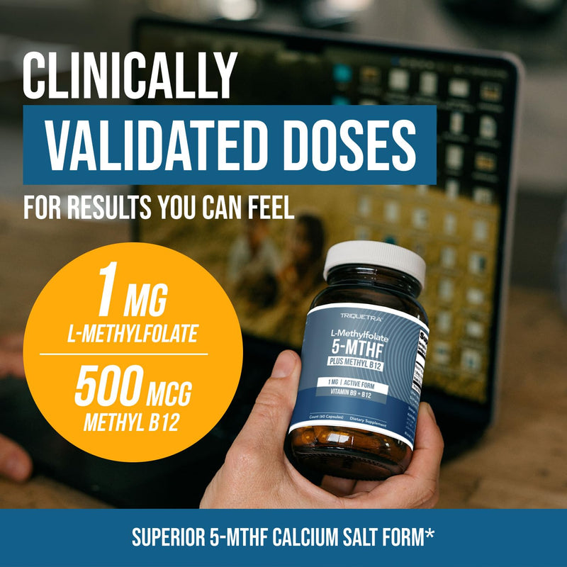 L-Methyl Folate 1000 mcg + Methyl B12 Cofactor – 5-MTHF (60 Servings)
