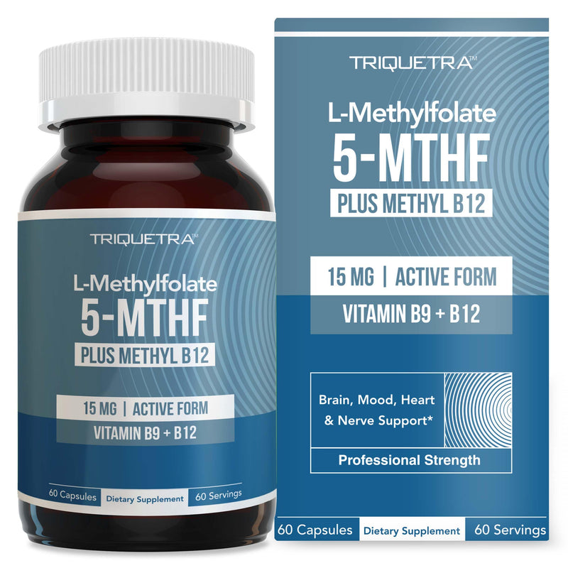 L-Methyl Folate 15mg + Methyl B12 Cofactor – High Potency, Bioactive 5-MTHF Form (60 Servings)
