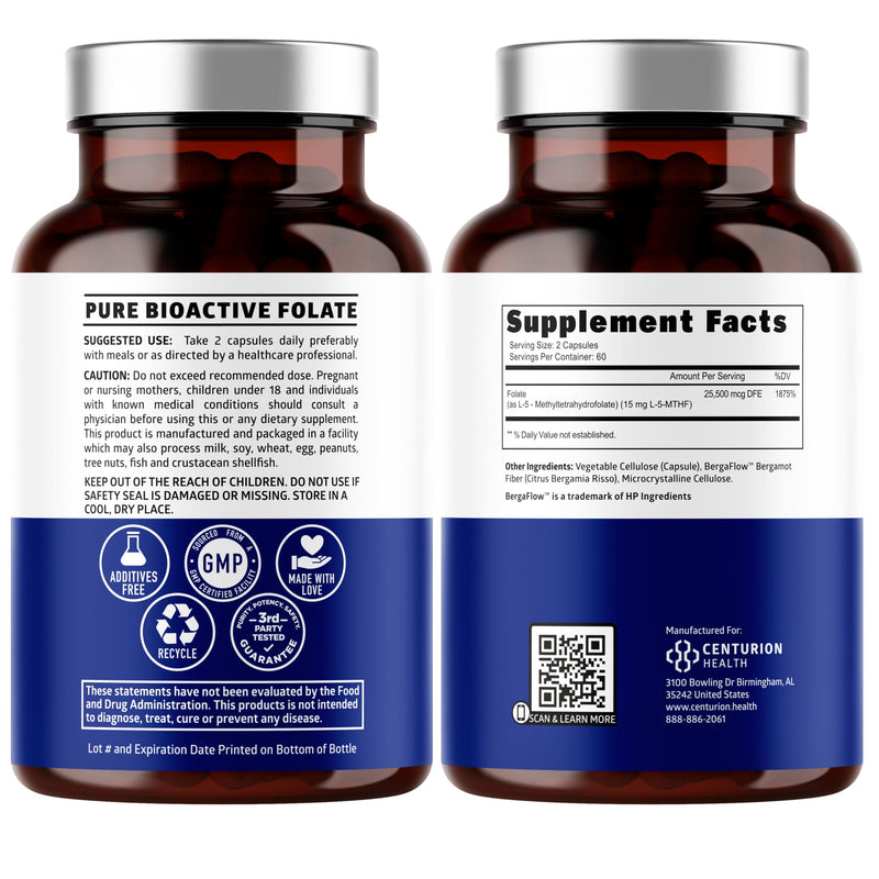 Number One Nutrition L-Methylfolate 12.75mg – Extra Strength, 120 Caps | Gluten-Free & Non-GMO