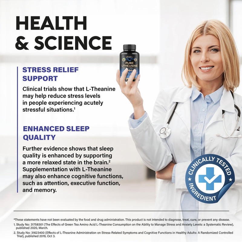 L Theanine 400 mg | L-Theanine Stress Relief | Extra Strength Supplement | Made in USA | Relaxation, Sleep & Calm Support | For Men & Women | Plant Based, Non-GMO & Gluten-Free | 120 Vegan Capsules