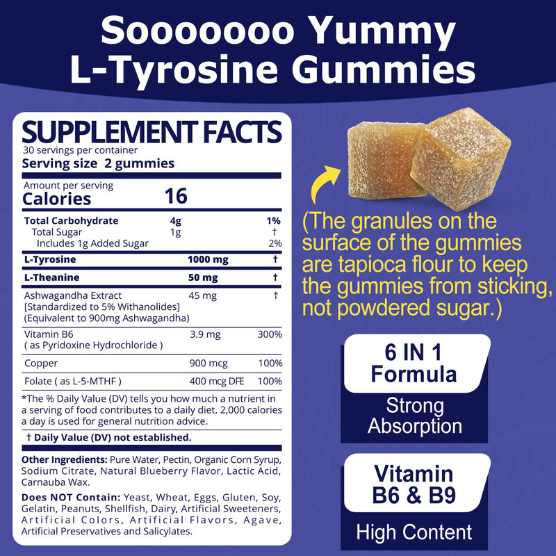 L Tyrosine Gummies 1100mg – Focus, Mood Support & Energy | 120ct
