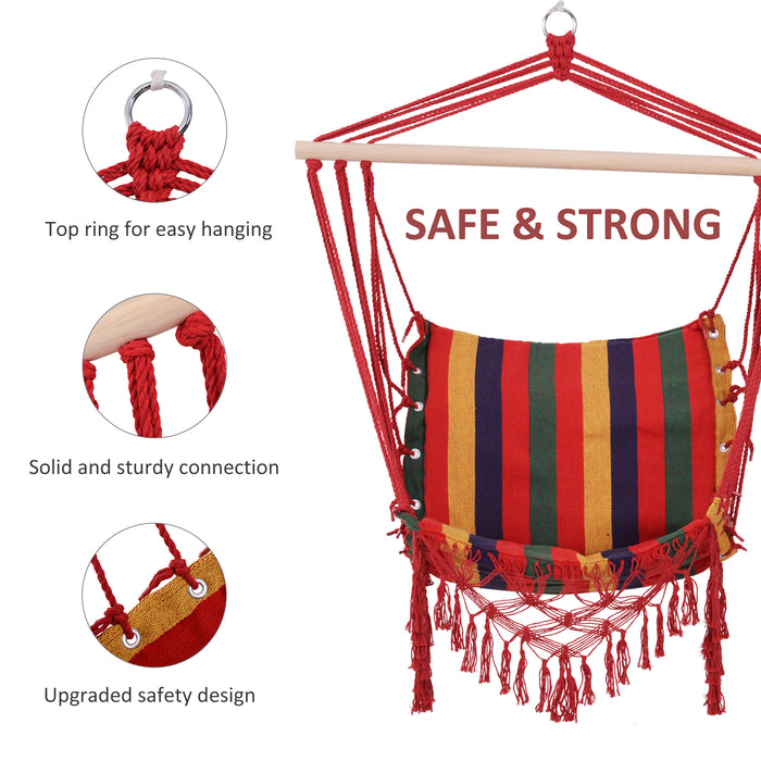 Hammock Chair Swing Colourful Striped Seat Porch Indoor Outdoor Hanging Beach