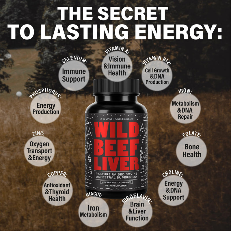 Wild Foods Beef Liver Capsules - 3000mg Grass-Fed & Pasture-Raised | 120 Softgels
